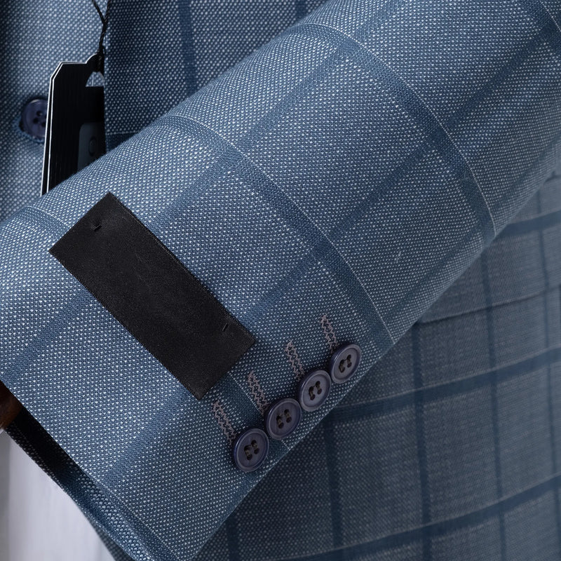 Slate Blue Windowpane 3-Piece Tailored-Fit Suit