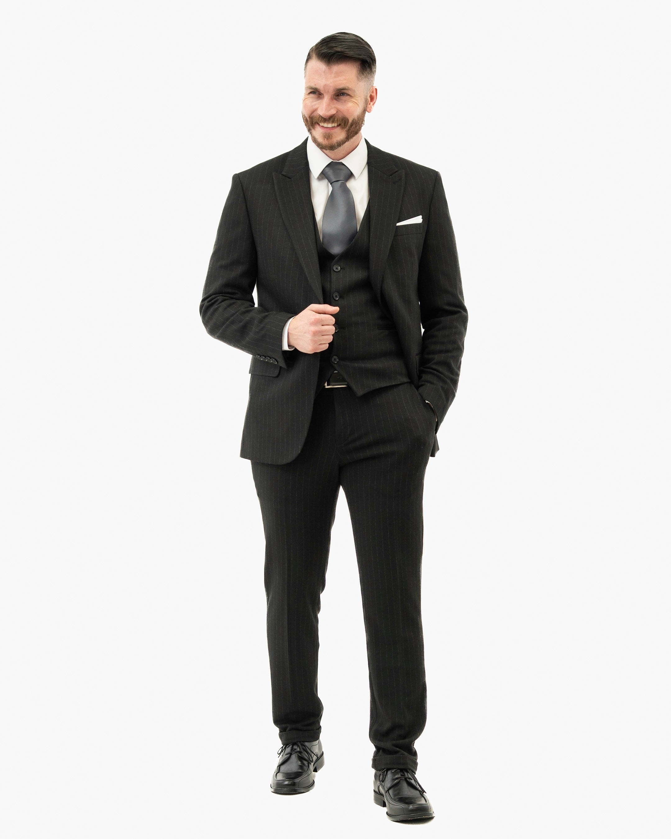 Black Pinstripe 3-Piece Tailored-Fit Suit