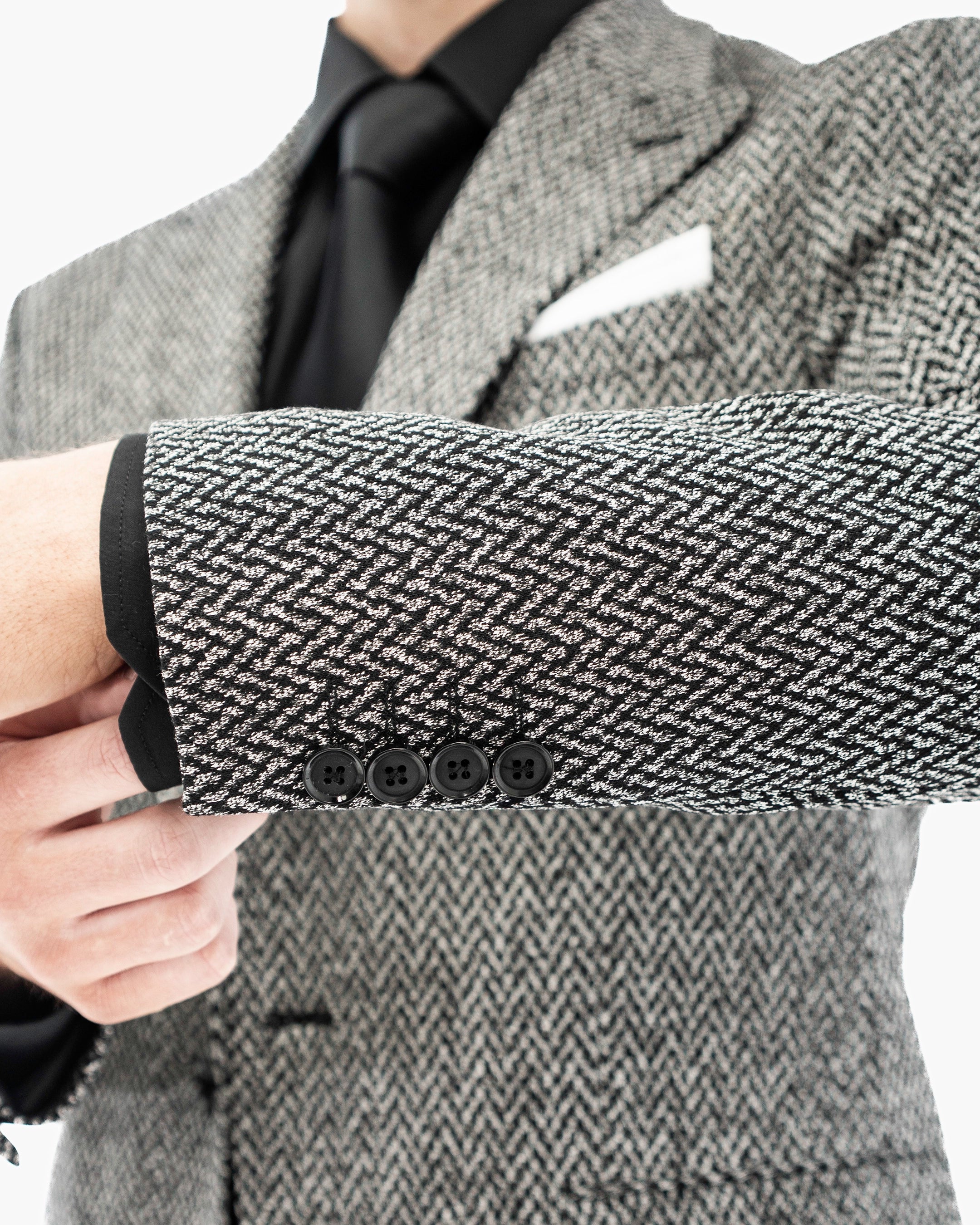 Knit Herringbone Tailored-Fit Suit with Peak Lapels
