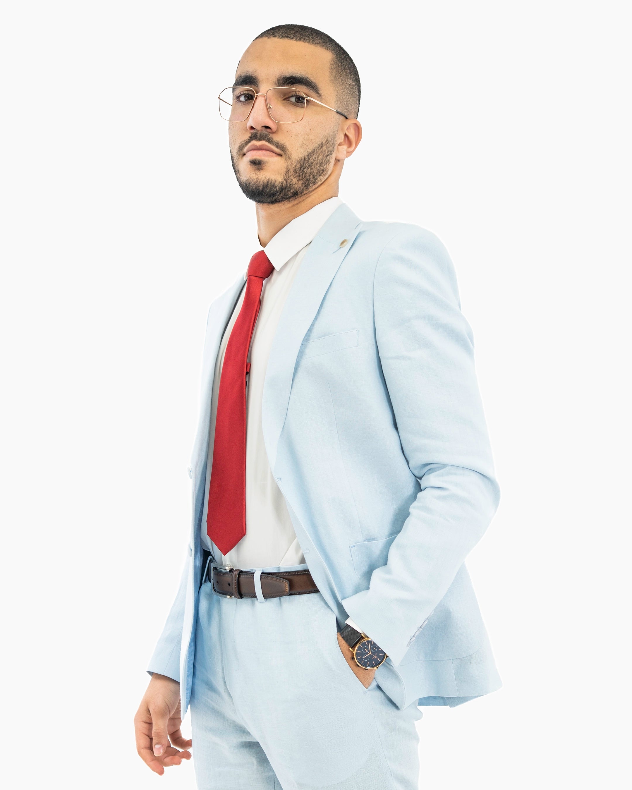Angelo | Sky Blue 2-Piece Tailored-Fit Linen Suit