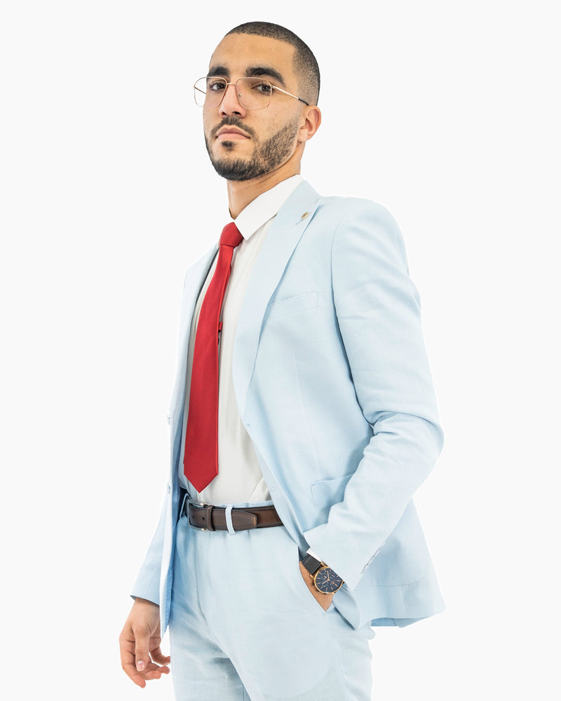 Angelo | Sky Blue 2-Piece Tailored-Fit Linen Suit