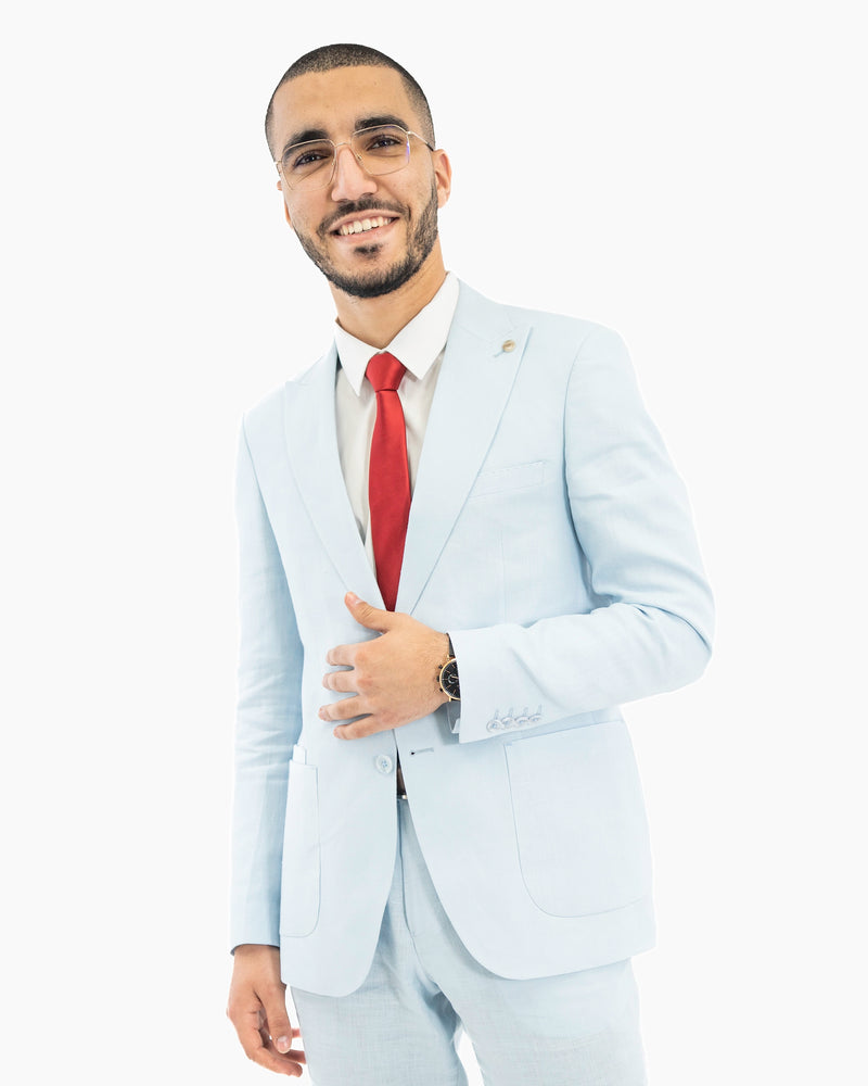 Angelo | Sky Blue 2-Piece Tailored-Fit Linen Suit
