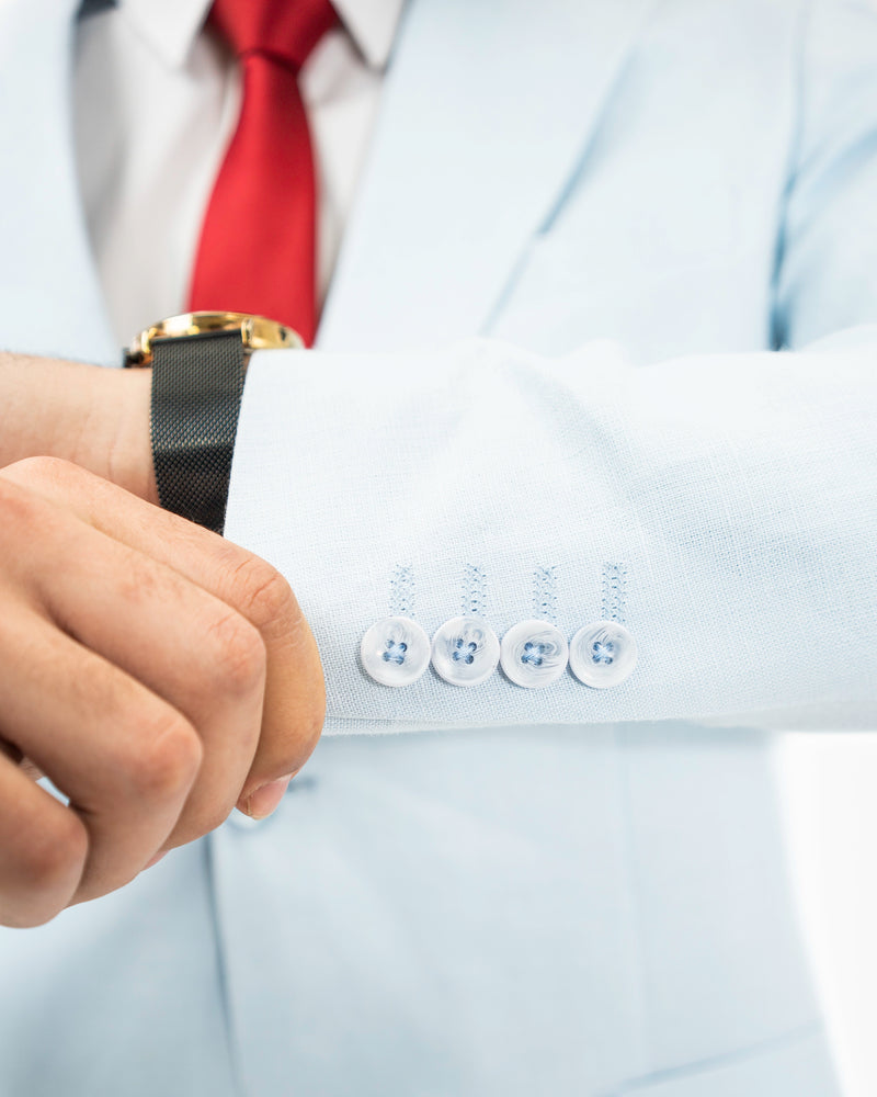 Angelo | Sky Blue 2-Piece Tailored-Fit Linen Suit