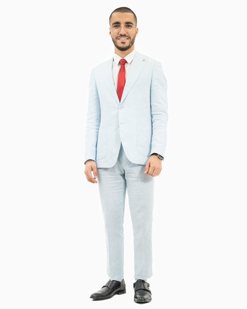 Angelo | Sky Blue 2-Piece Tailored-Fit Linen Suit