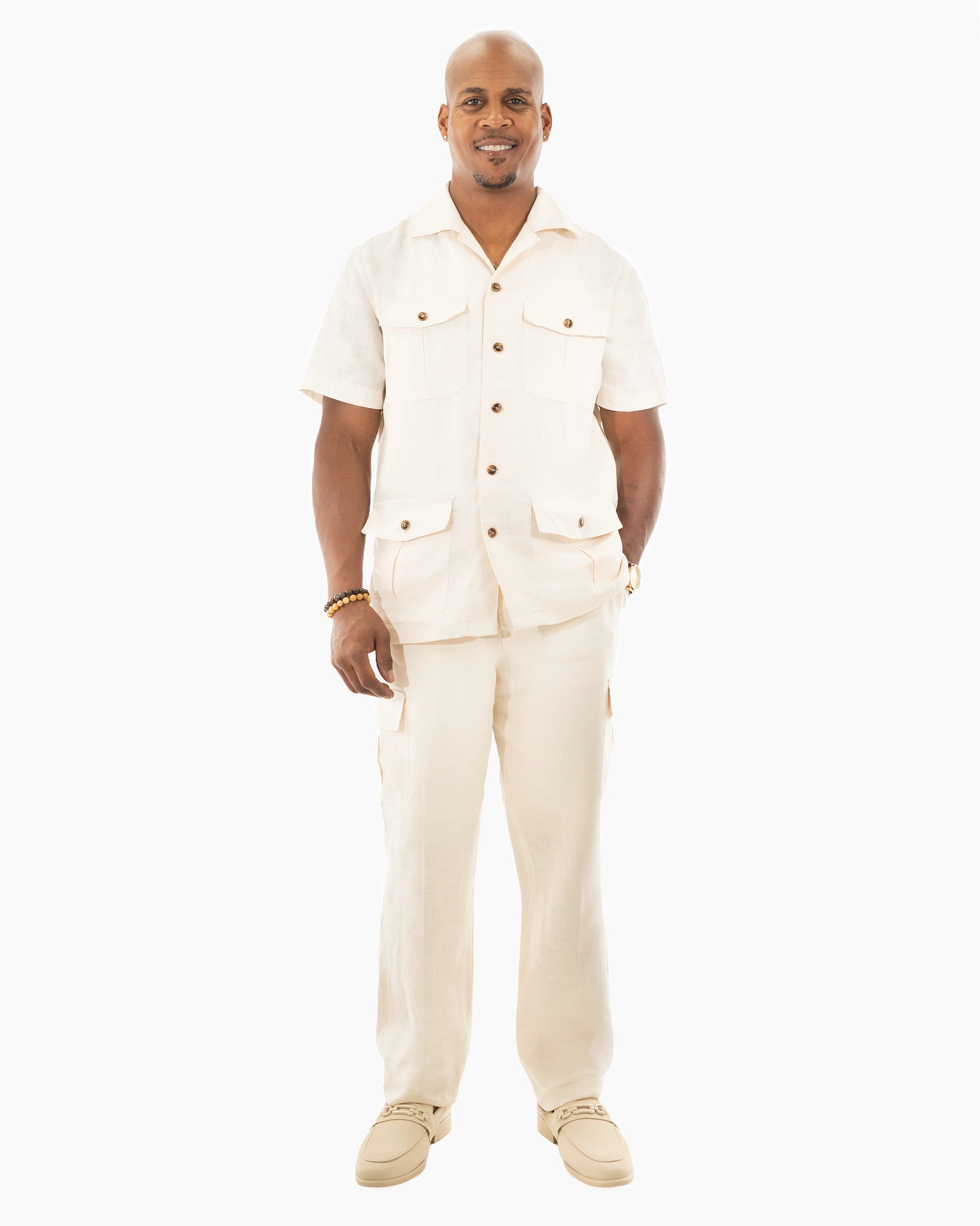 Ecru Tailored-Fit Linen Pants
