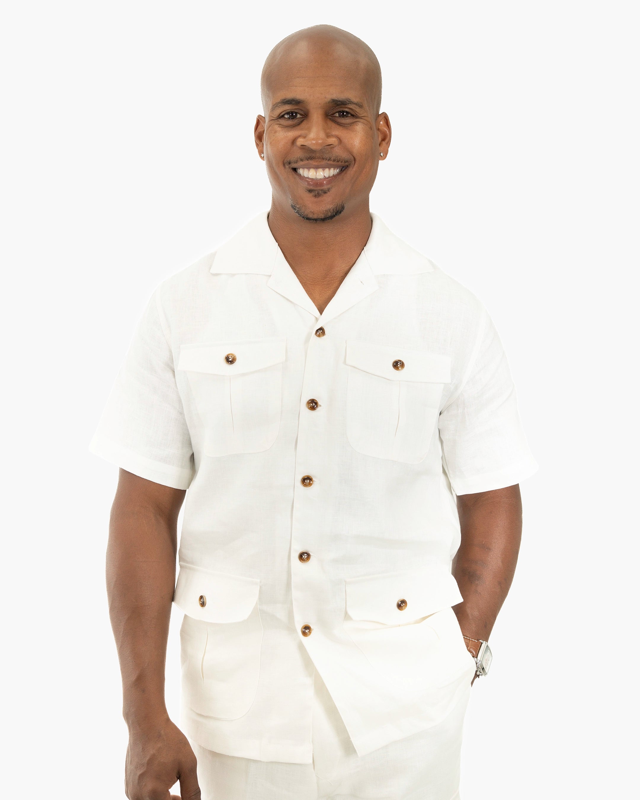 White Tailored-Fit Linen Shirt