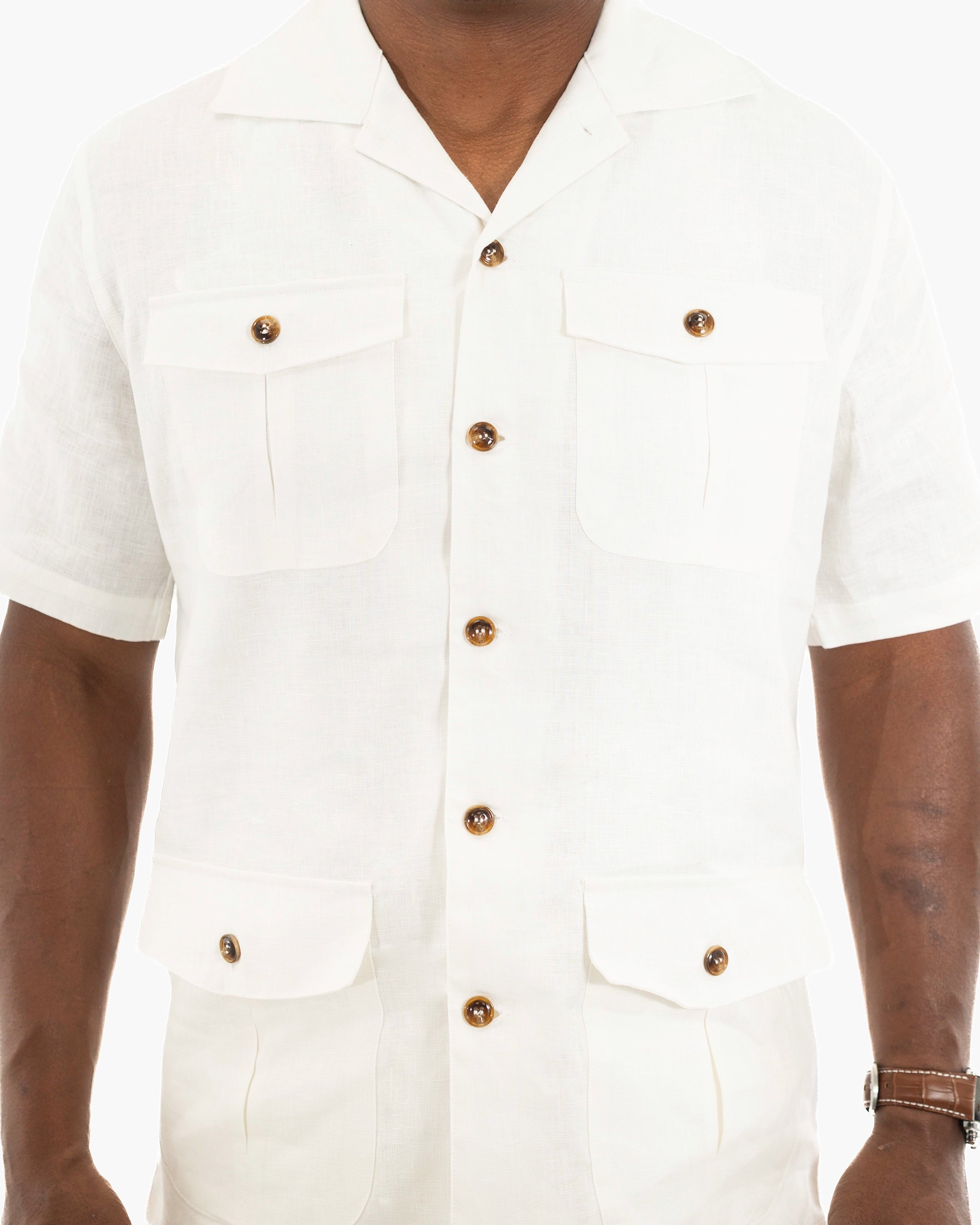 White Tailored-Fit Linen Shirt