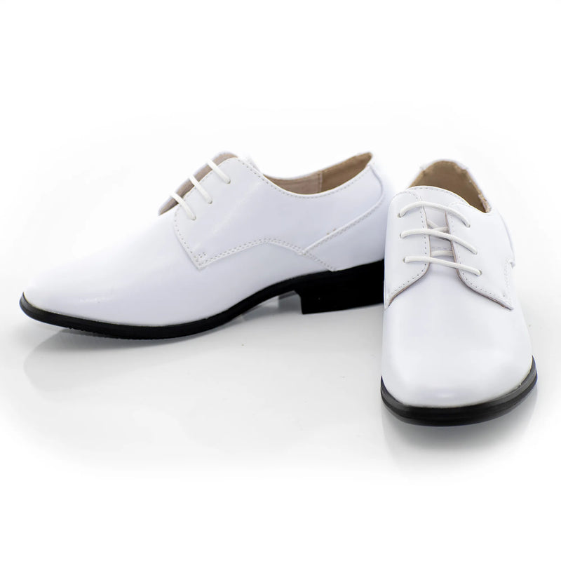 White Leather Lace up Kids Dress shoes