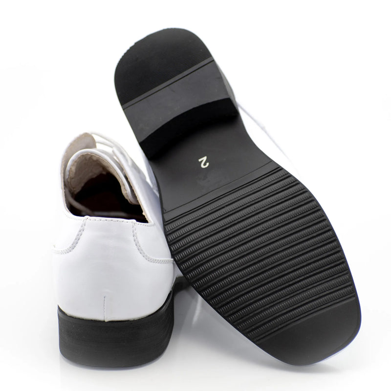 White Leather Lace up Kids Dress shoes