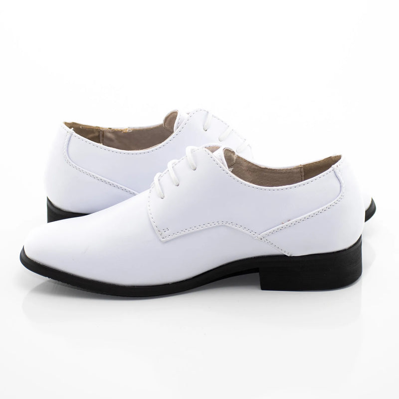White Leather Lace up Kids Dress shoes
