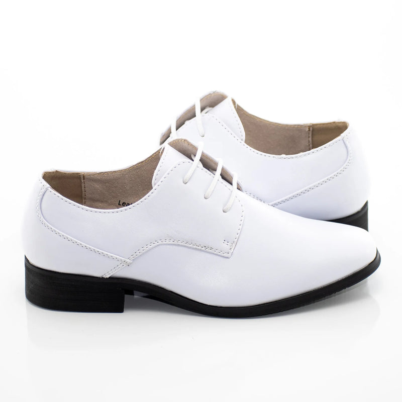 White Leather Lace up Kids Dress shoes