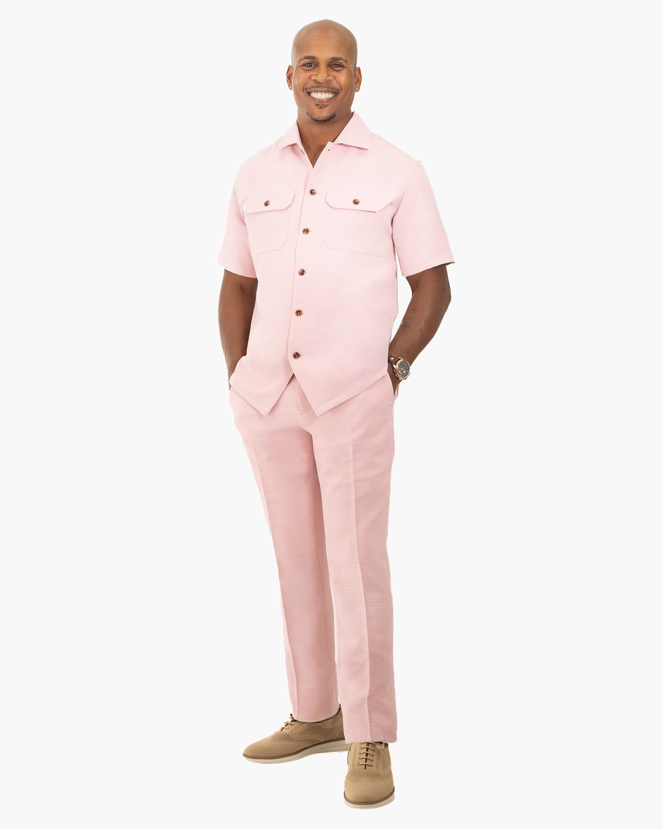 Blush Tailored-Fit Linen Textured Pants