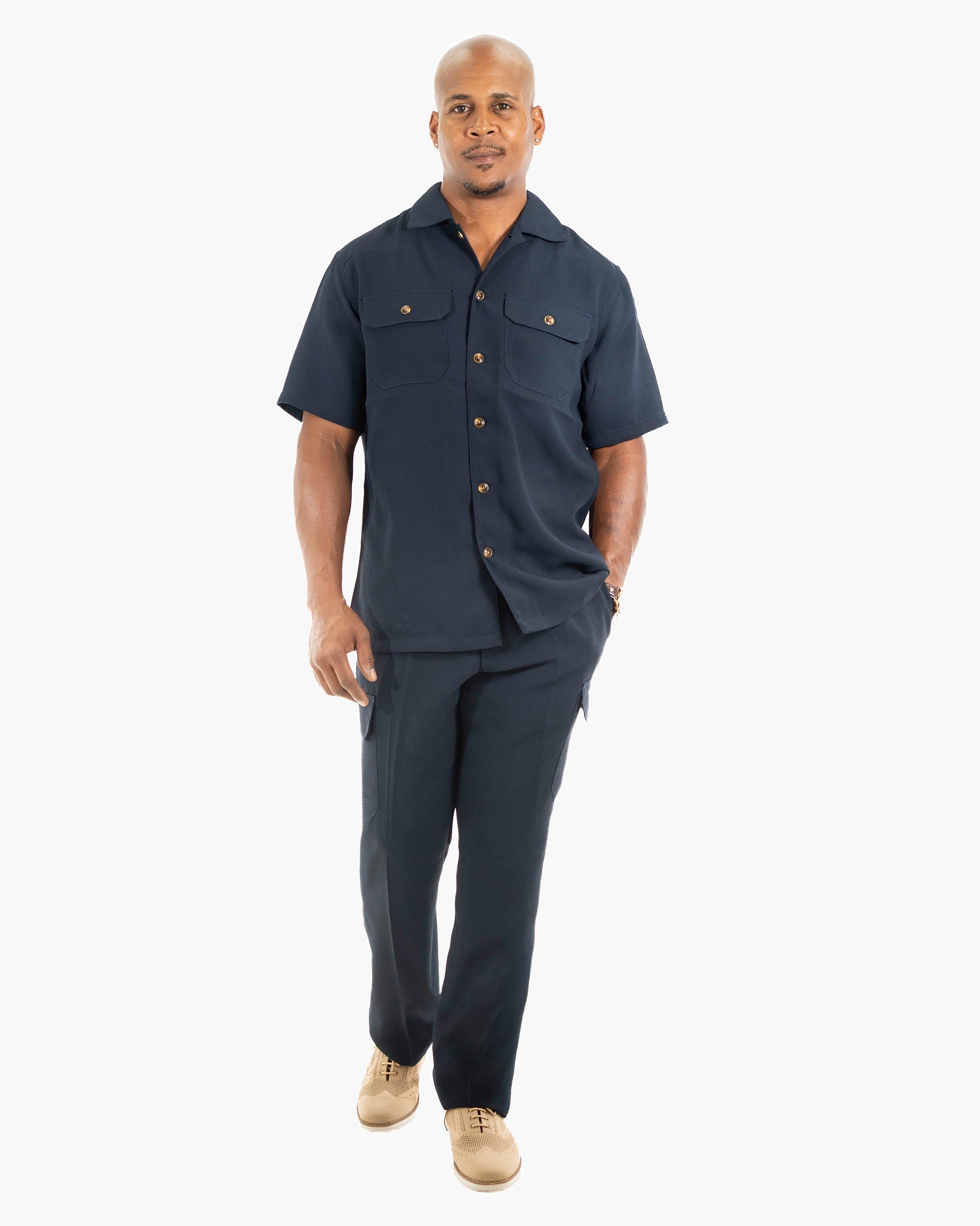 Navy Blue Tailored-Fit Linen Textured Shirt