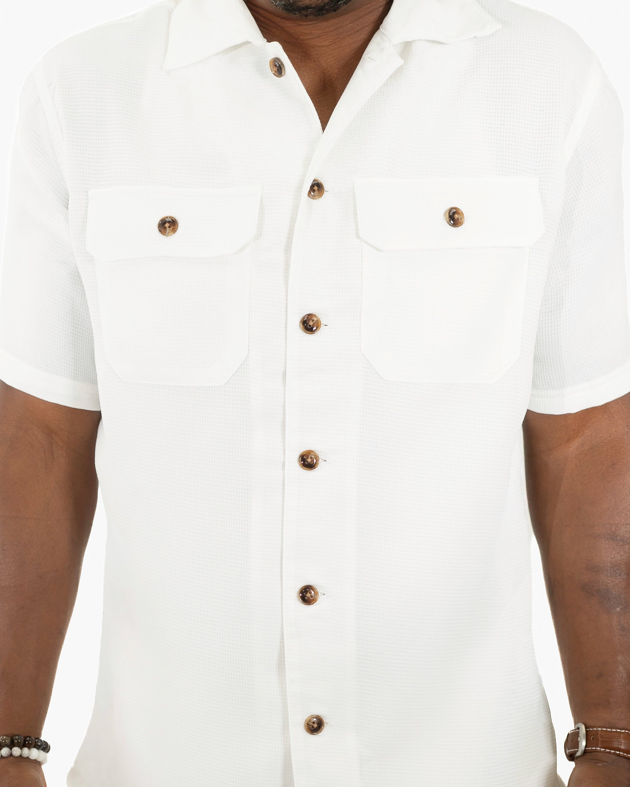White Tailored-Fit Linen Textured Shirt
