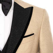 Champagne 3-Piece Tailored-Fit Tuxedo with Black Glitter Peak Lapels
