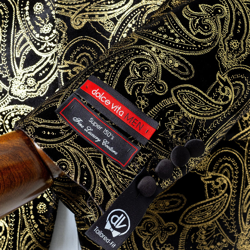 Orlando | Black and Gold Paisley Tailored-Fit Jacket