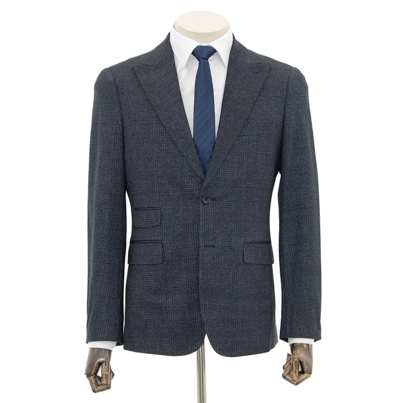 Navy Blue Stretch Plaid 2-Piece Slim-Fit Suit