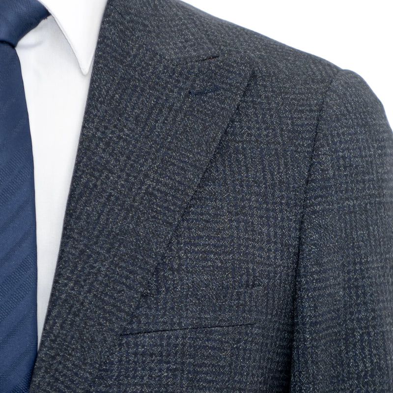 Navy Blue Stretch Plaid 2-Piece Slim-Fit Suit