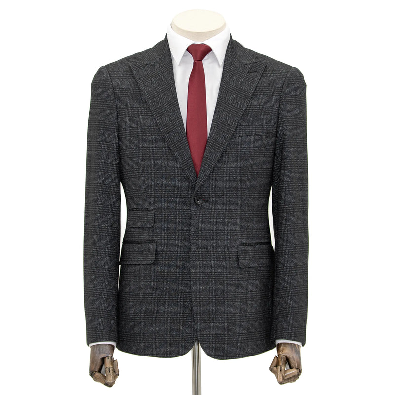 Black Stretch Plaid 2-Piece Slim-Fit Suit