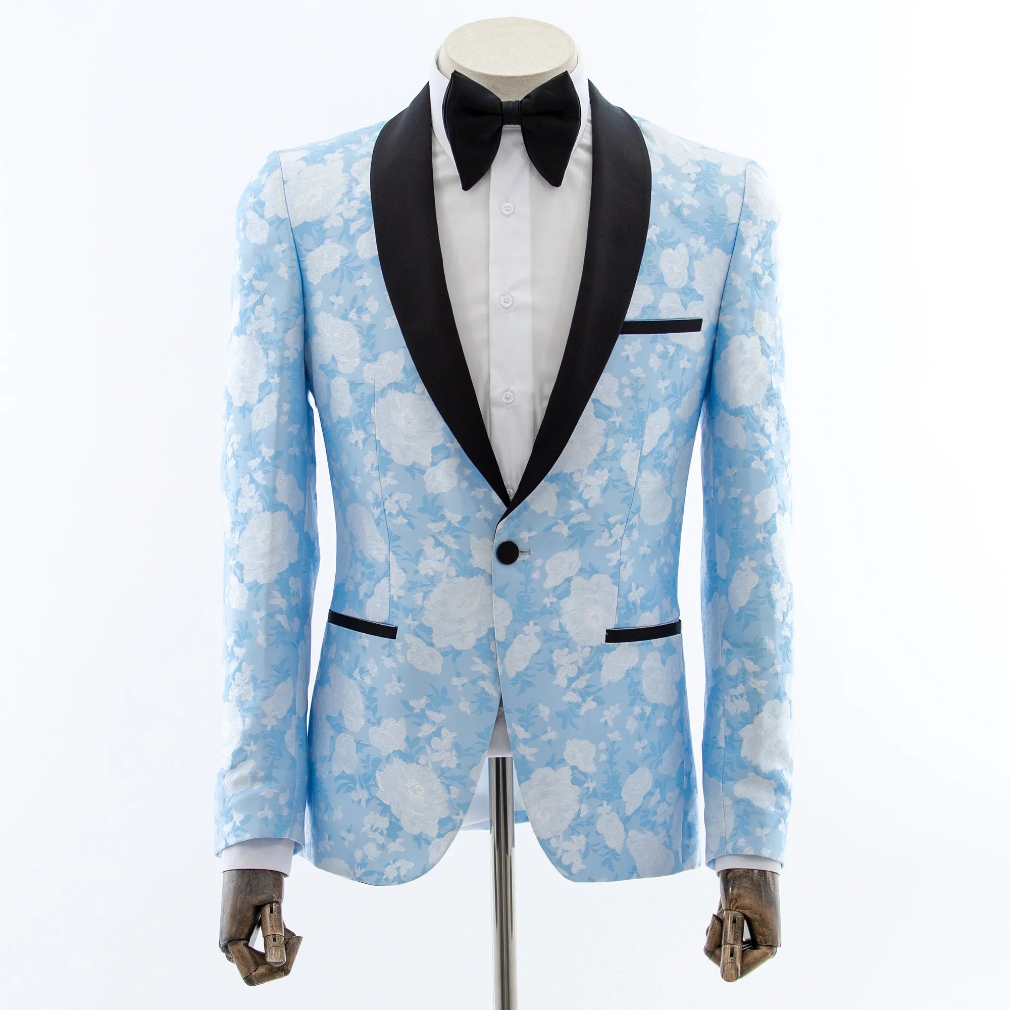 Light Blue Floral Slim-Fit Tuxedo Jacket