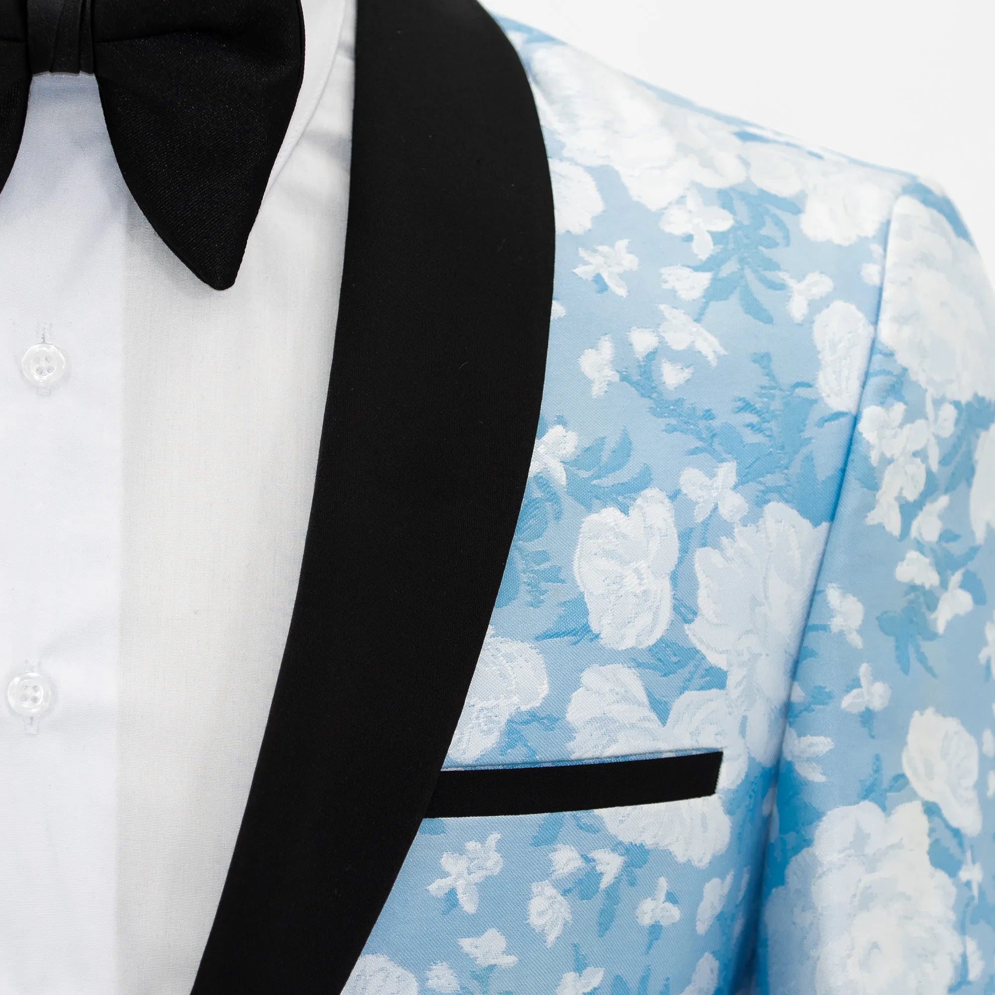 Light Blue Floral Slim-Fit Tuxedo Jacket