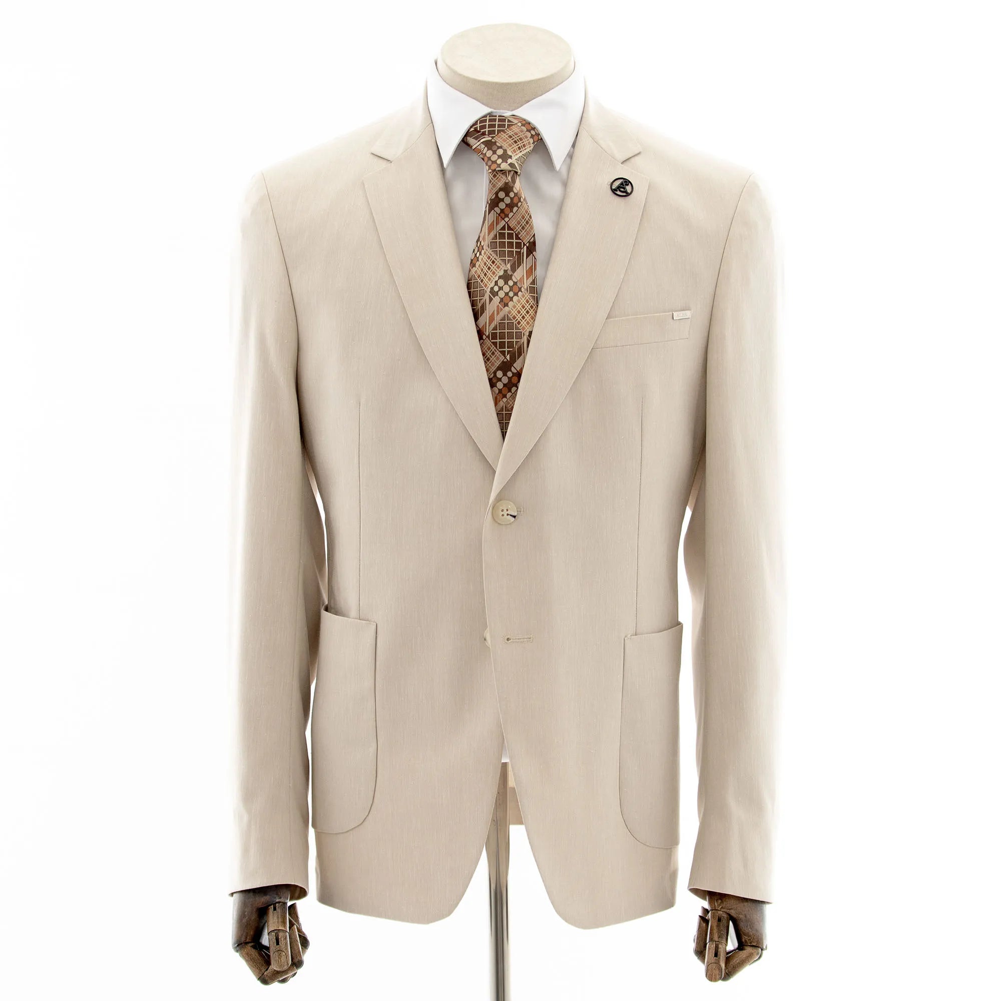 Beige Tailored-Fit Linen Suit