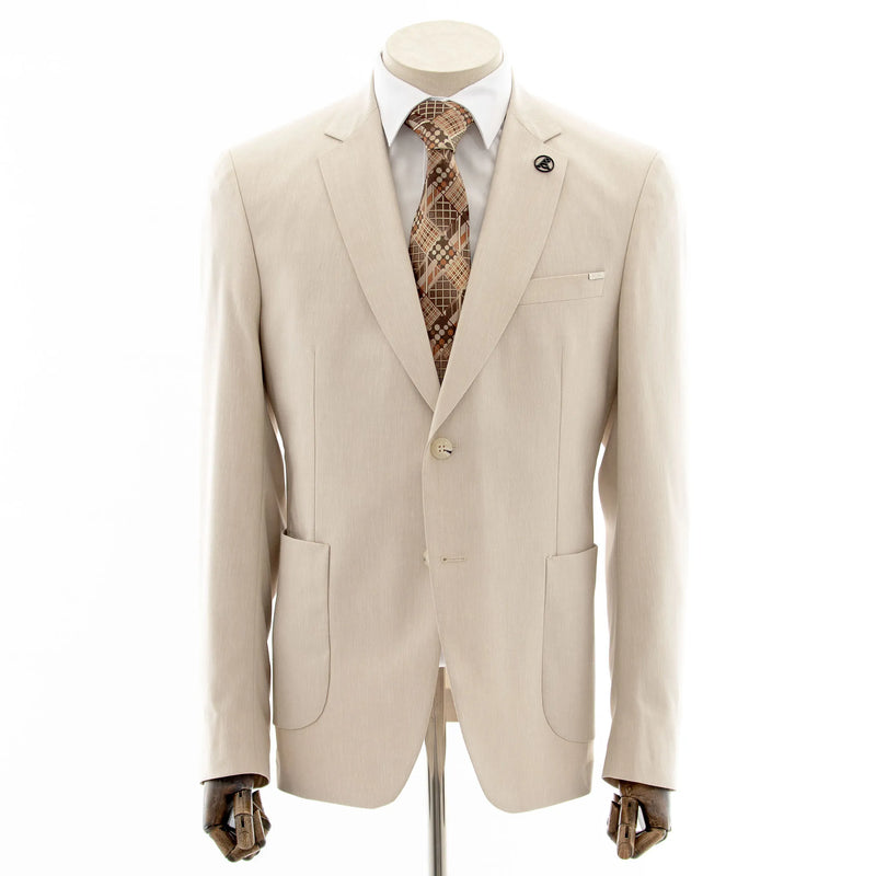 Beige Tailored-Fit Linen Suit