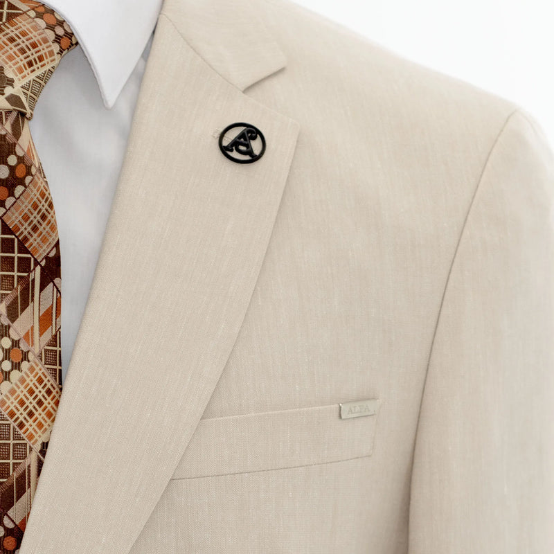 Beige Tailored-Fit Linen Suit