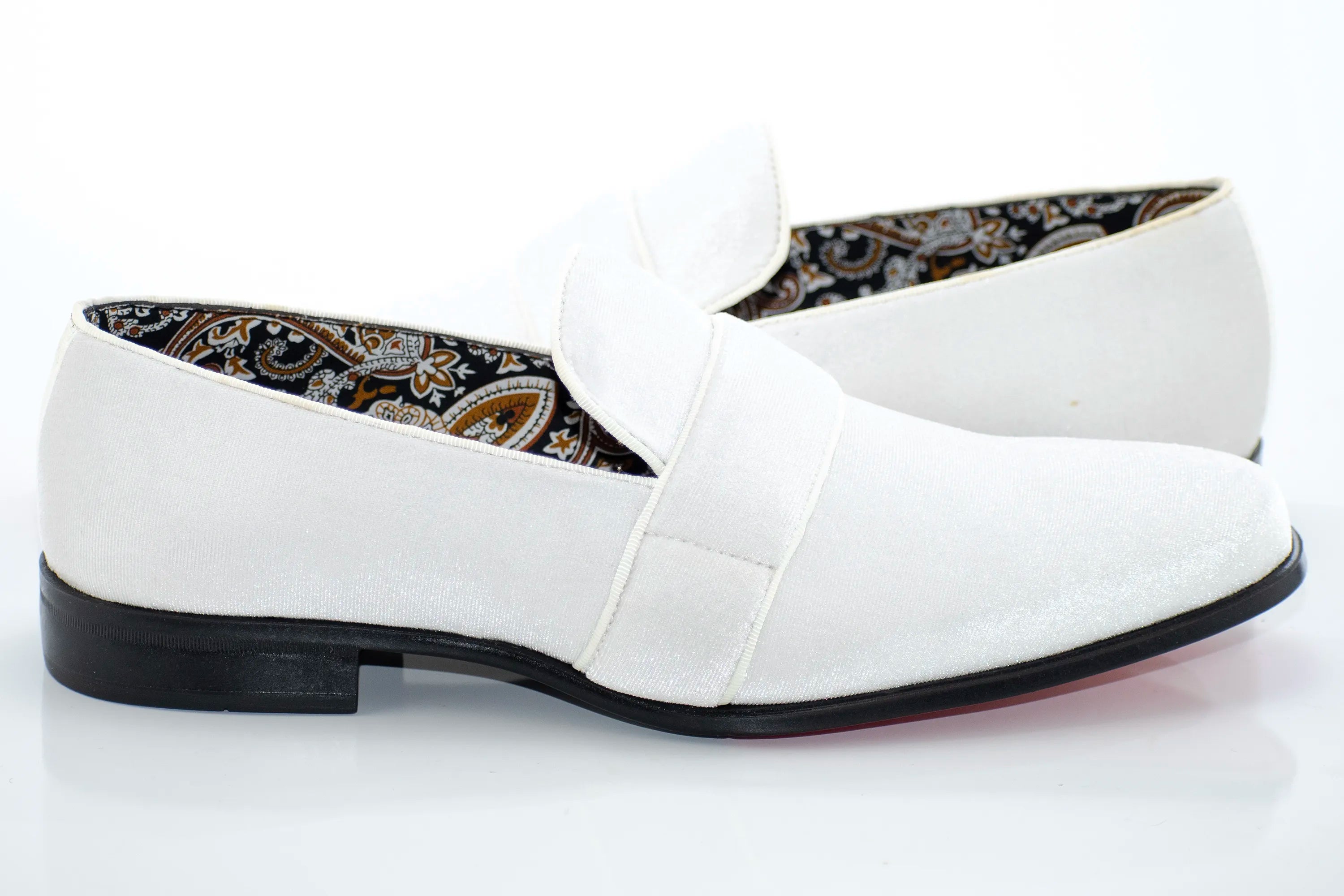 White Velvet Smoking Loafer Dress Shoes