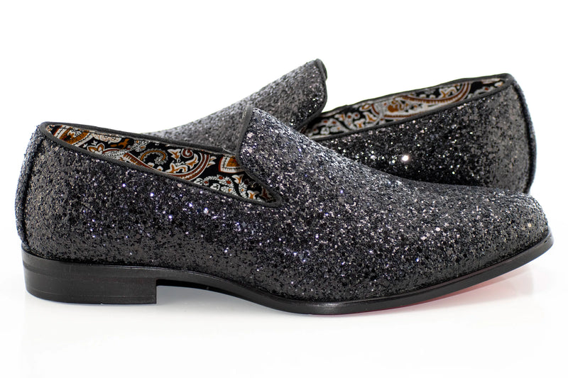 Black Glitter Smoking Loafer