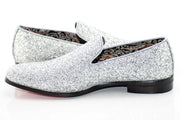 Silver Glitter Smoking Loafers