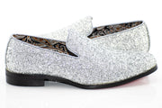 Silver Glitter Smoking Loafers