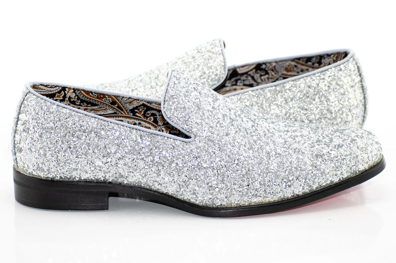 Silver Glitter Smoking Loafers