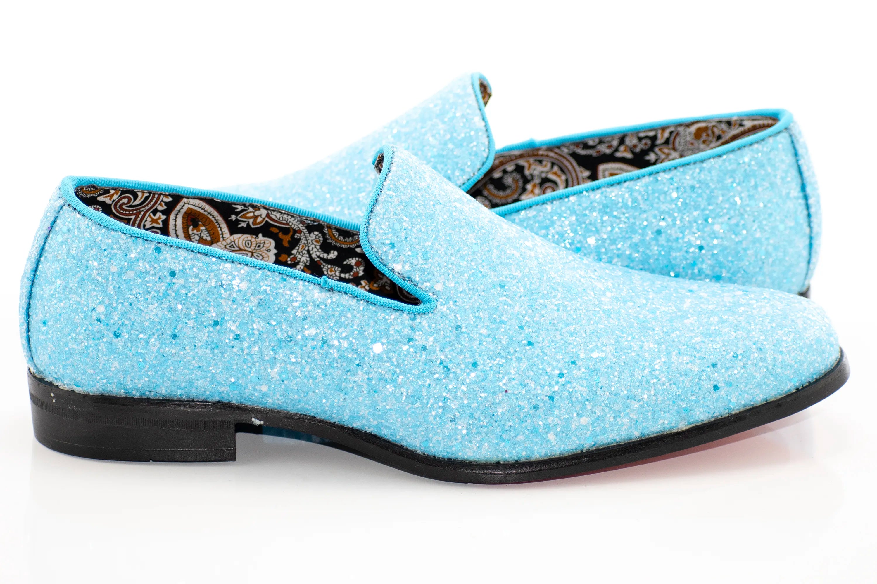men sky blue dress shoes Light Blue Glitter Smoking Loafer 7 / Light Blue