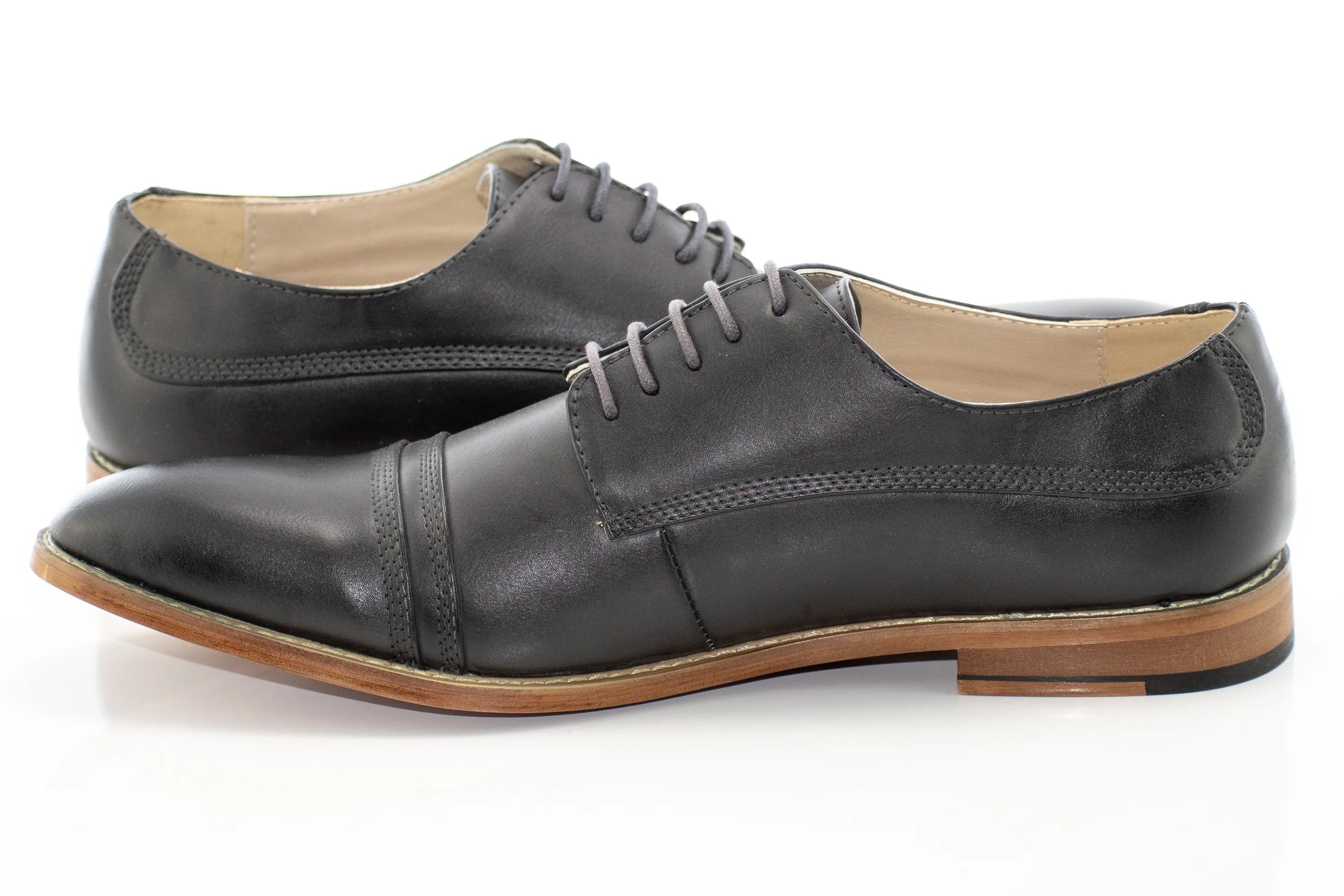 Gray Cap-Top Lace-Up Dress Shoes