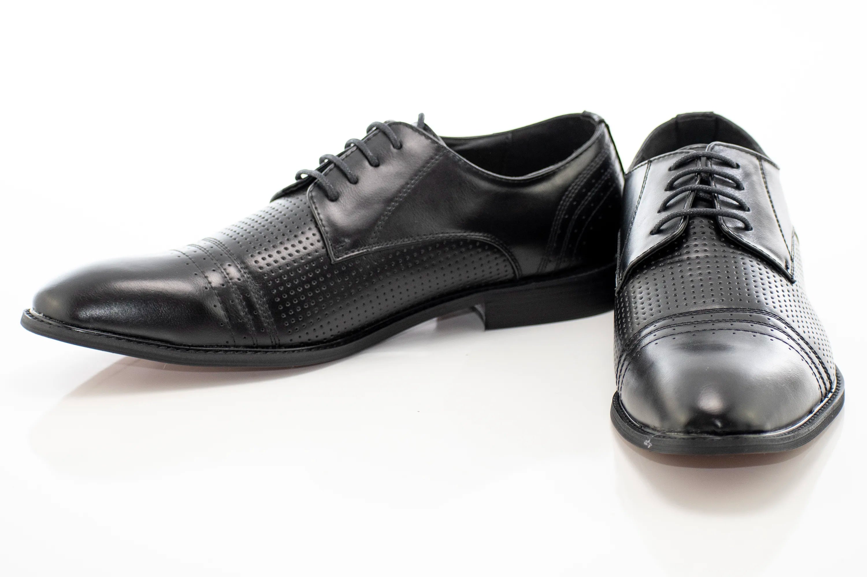 Black Pattern Perforated Dress Lace-Ups