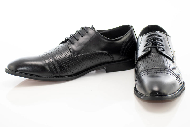 Black Pattern Perforated Dress Lace-Ups