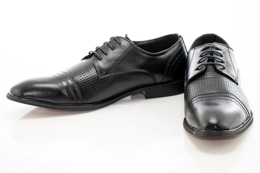 Black Pattern Perforated Dress Lace-Ups