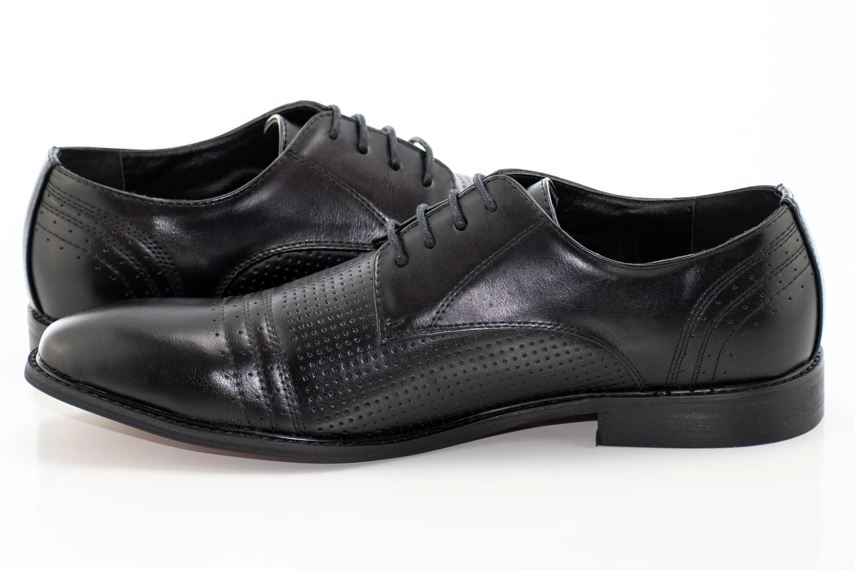 Black Pattern Perforated Dress Lace-Ups