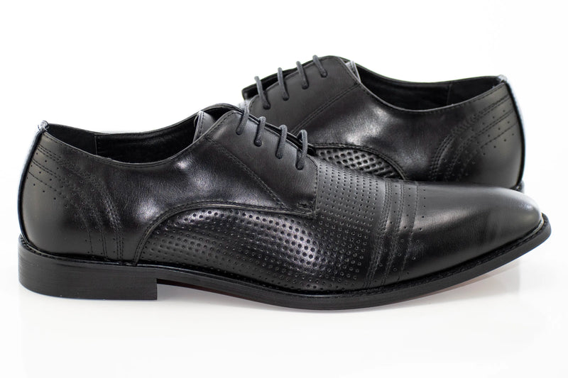 Black Pattern Perforated Dress Lace-Ups