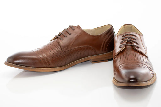 Cognac Pattern Perforated Dress Lace-Ups