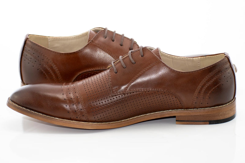 Cognac Pattern Perforated Dress Lace-Ups