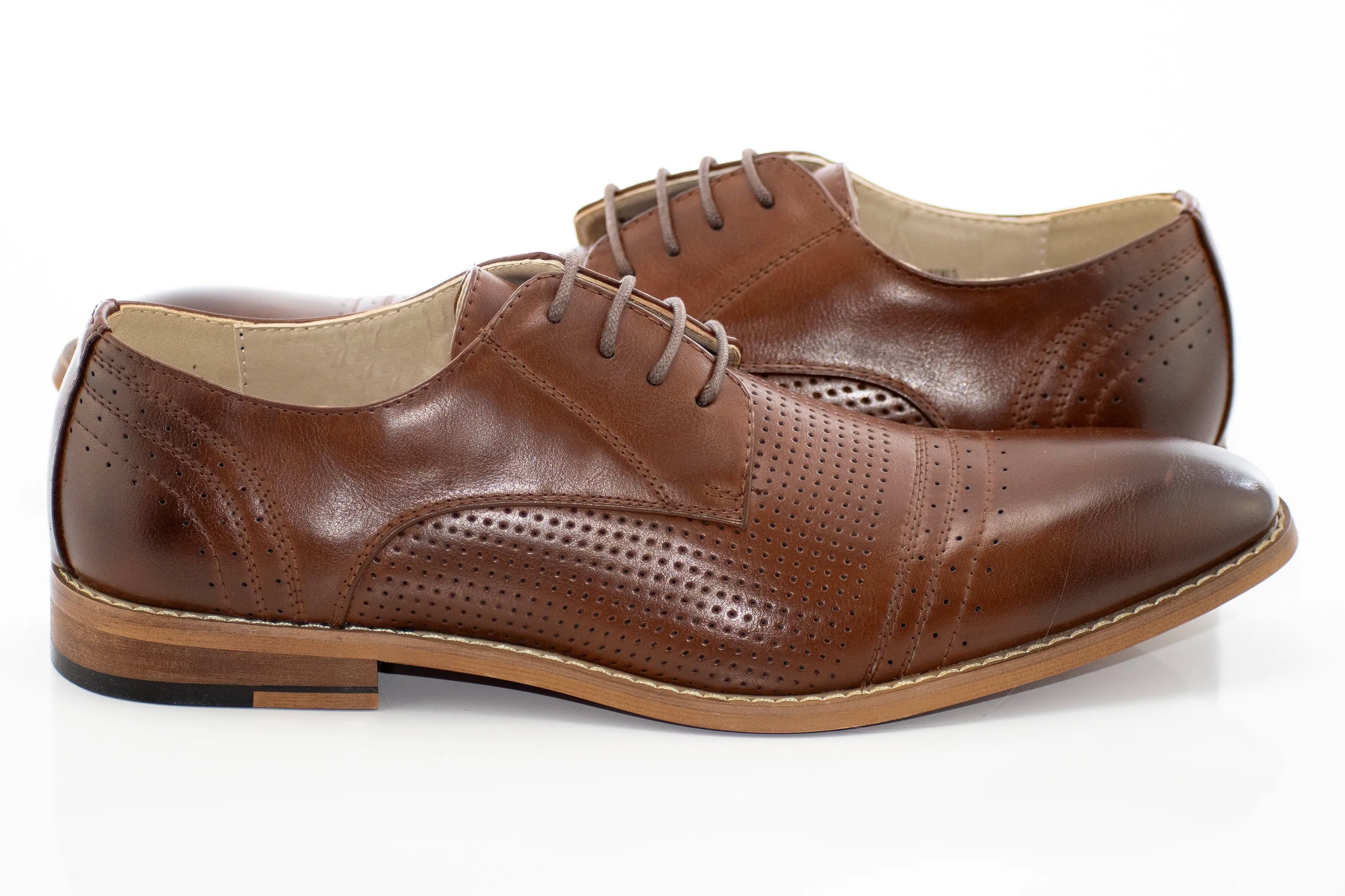 Cognac Pattern Perforated Dress Lace-Ups
