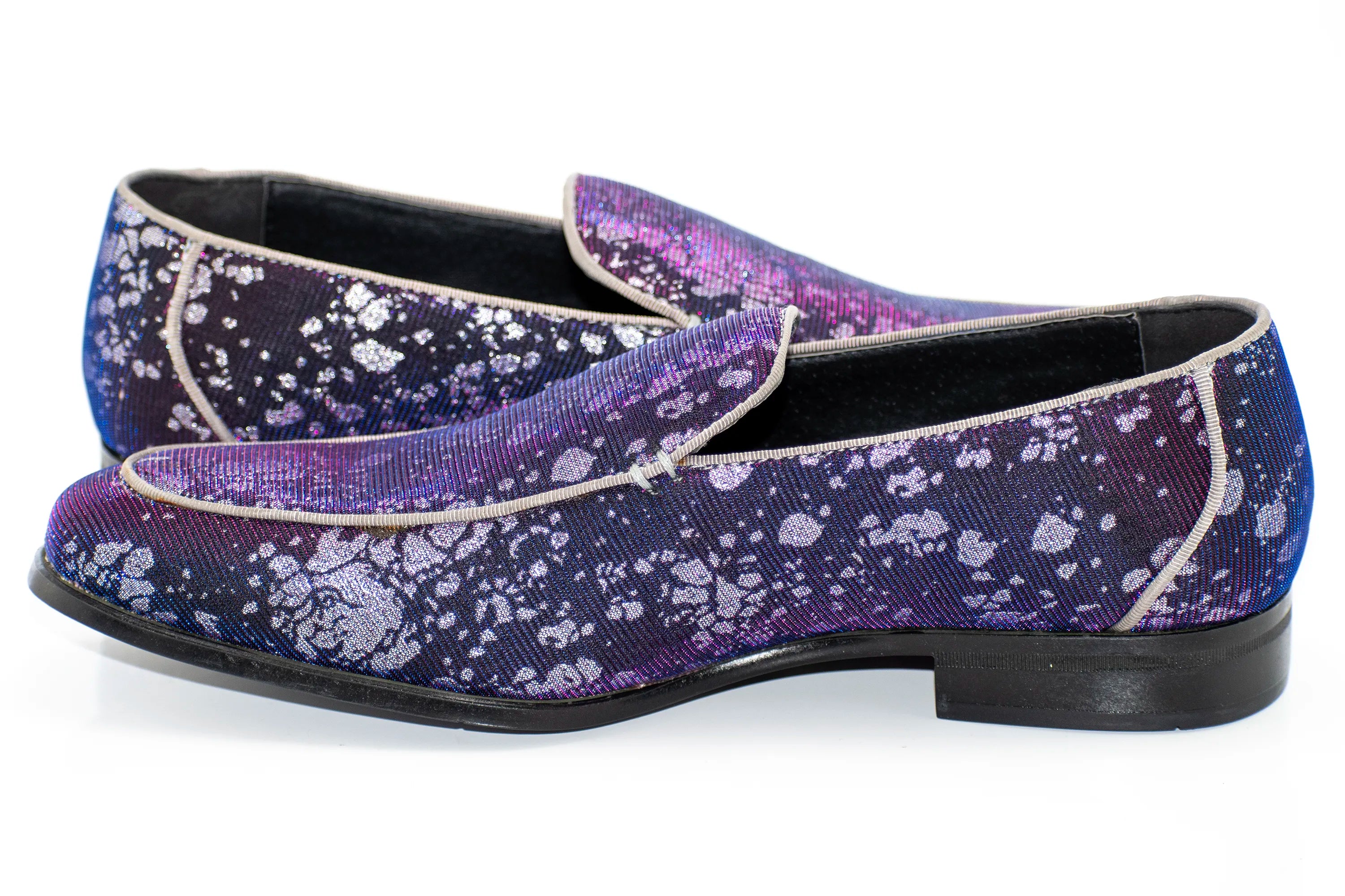 Silver Floral Iridescent Slip-On Loafers