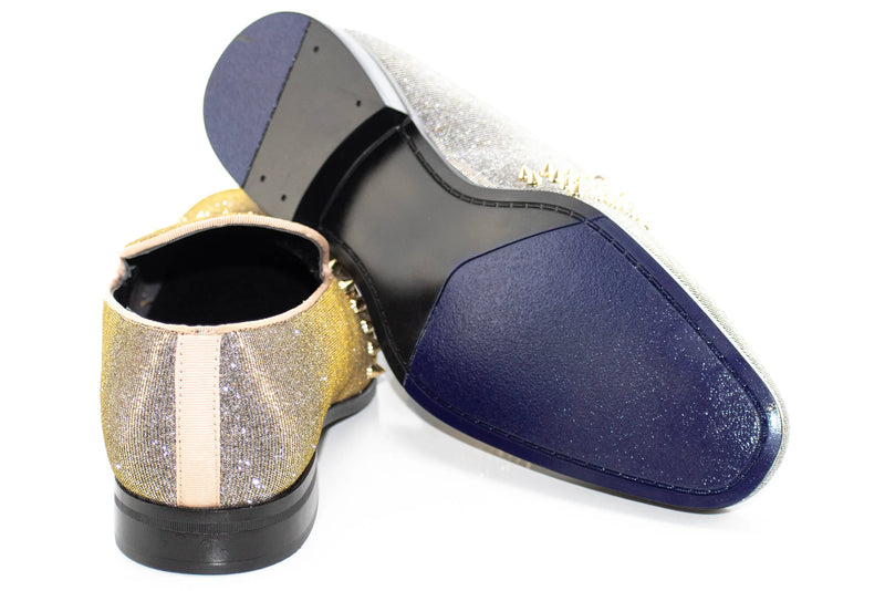 Gold Velvet Smoking Loafer With Gold Spiked Band