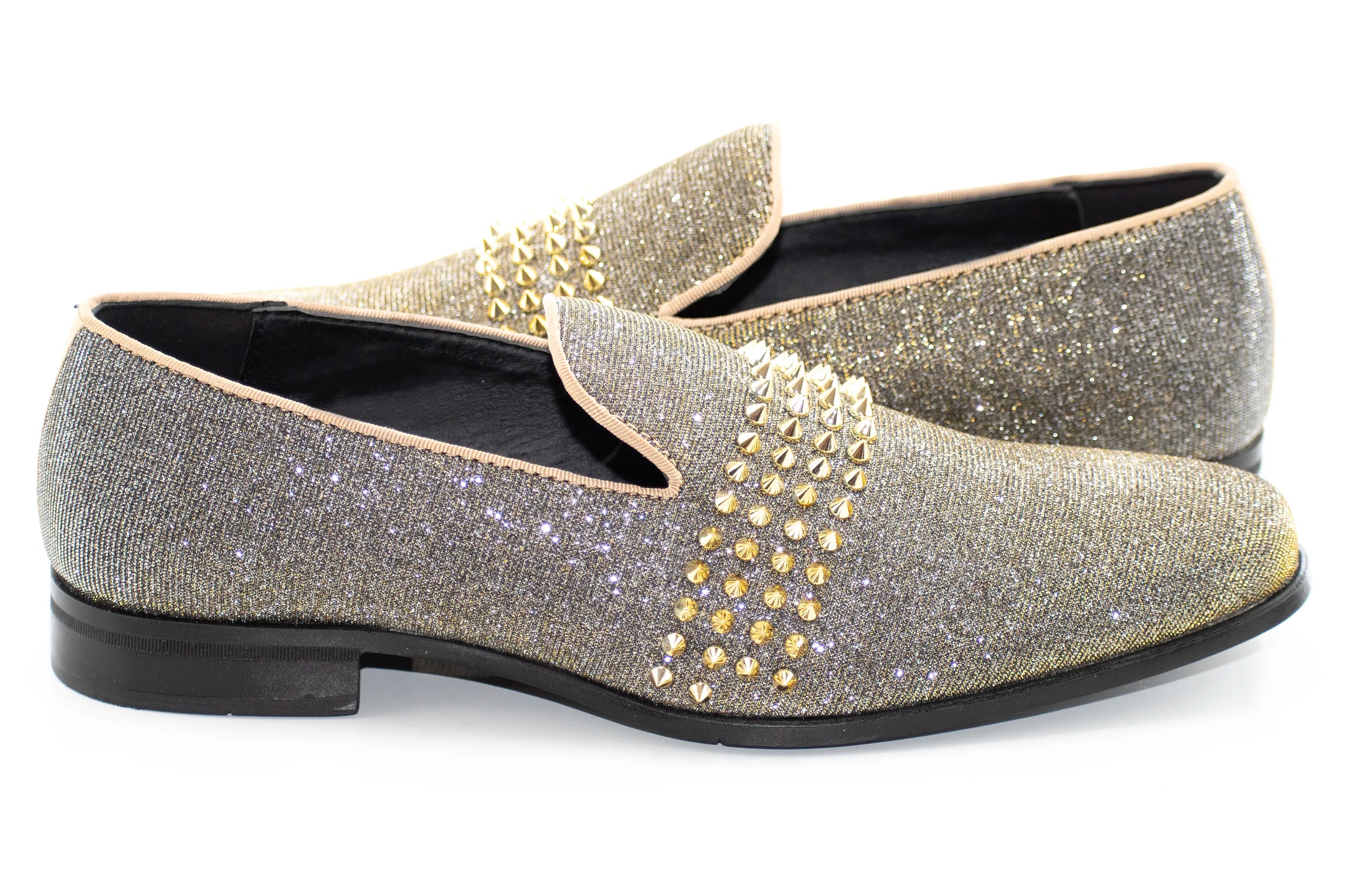 Gold Velvet Smoking Loafer With Gold Spiked Band
