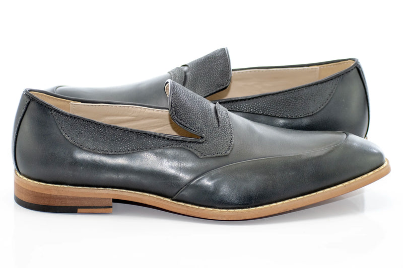 Gray Leather Slip-On Penny Loafer