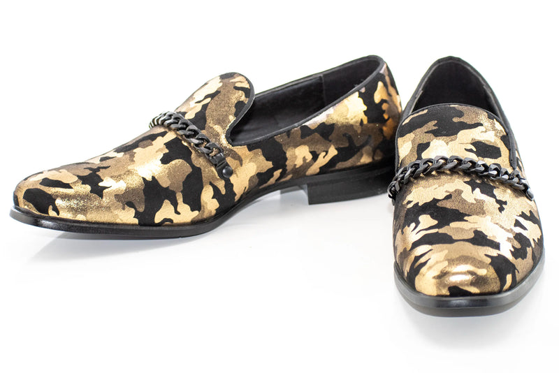 Black and Gold Camo Smoking Loafer