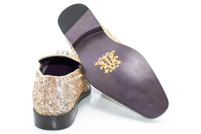 Gold and Silver Spiked Smoking Loafer