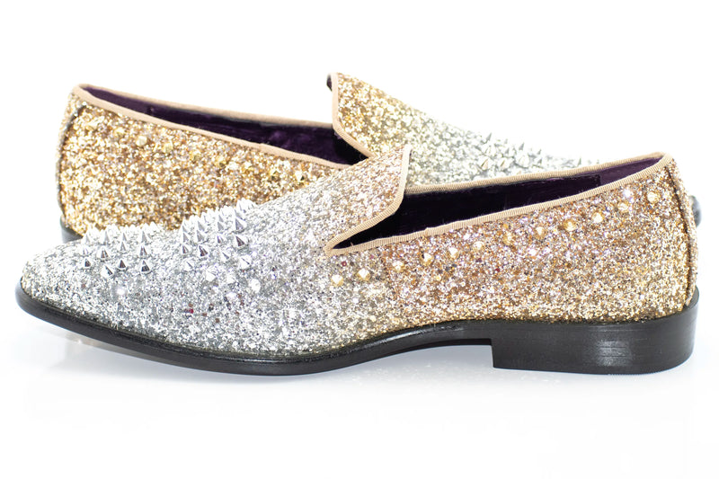 Gold and Silver Spiked Smoking Loafer